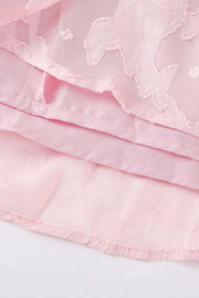 Square Neck Pink Lace A-line Short Dress