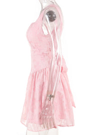 Square Neck Pink Lace A-line Short Dress