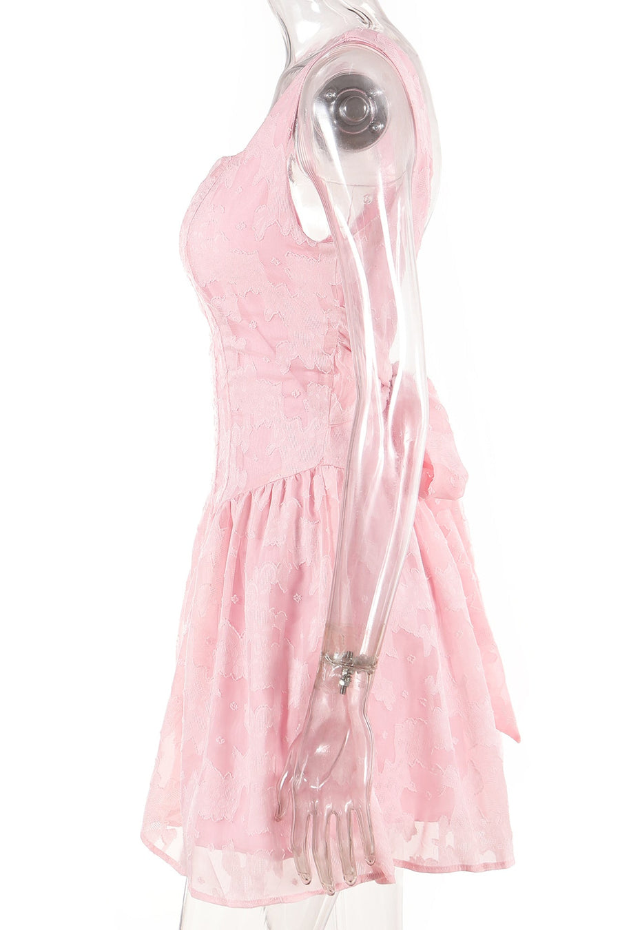 Square Neck Pink Lace A-line Short Dress