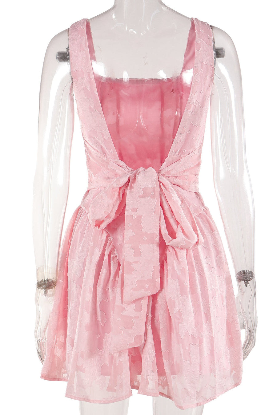 Square Neck Pink Lace A-line Short Dress