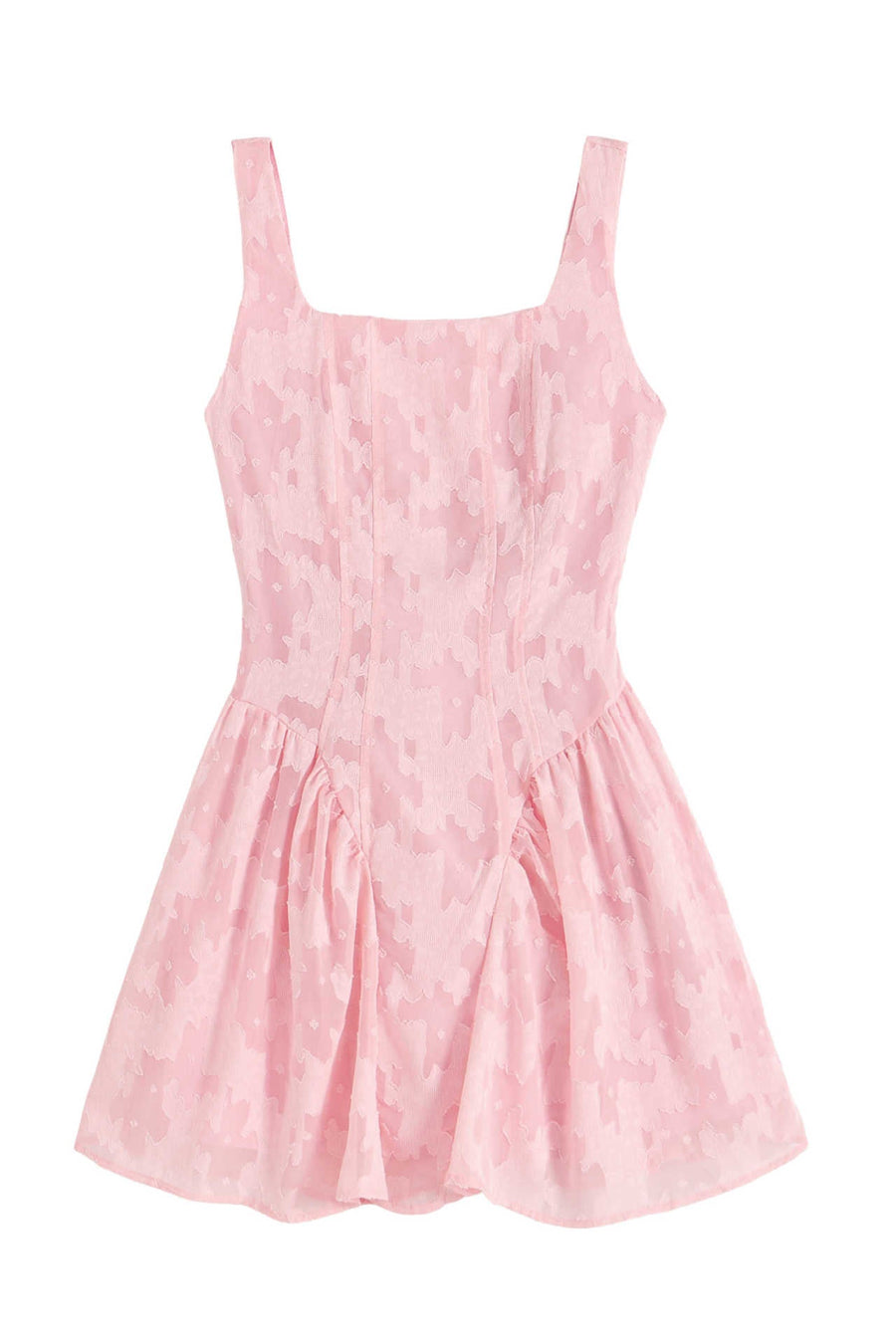Square Neck Pink Lace A-line Short Dress