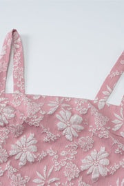 Square Neck Pink Floral Print Short Dress