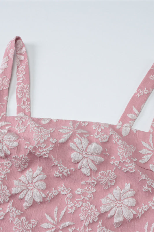 Square Neck Pink Floral Print Short Dress