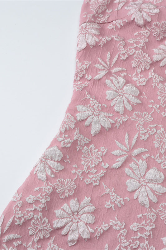 Square Neck Pink Floral Print Short Dress