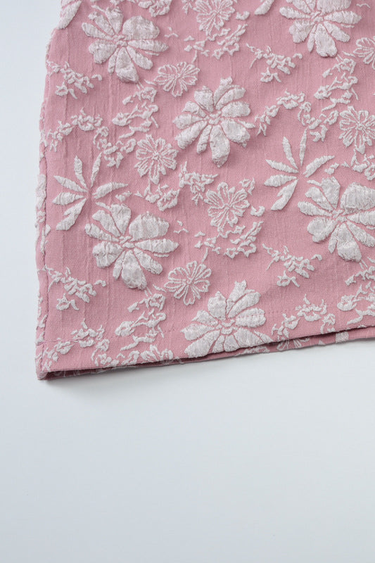 Square Neck Pink Floral Print Short Dress