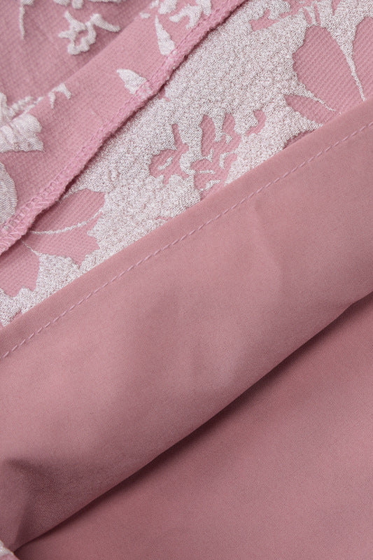 Square Neck Pink Floral Print Short Dress