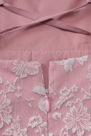 Square Neck Pink Floral Print Short Dress