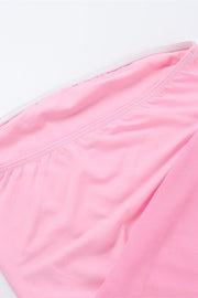 Square Neck Pink Ruffled Hem Long Dress