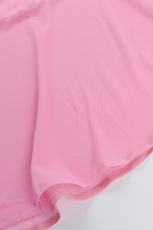 Square Neck Pink Ruffled Hem Long Dress