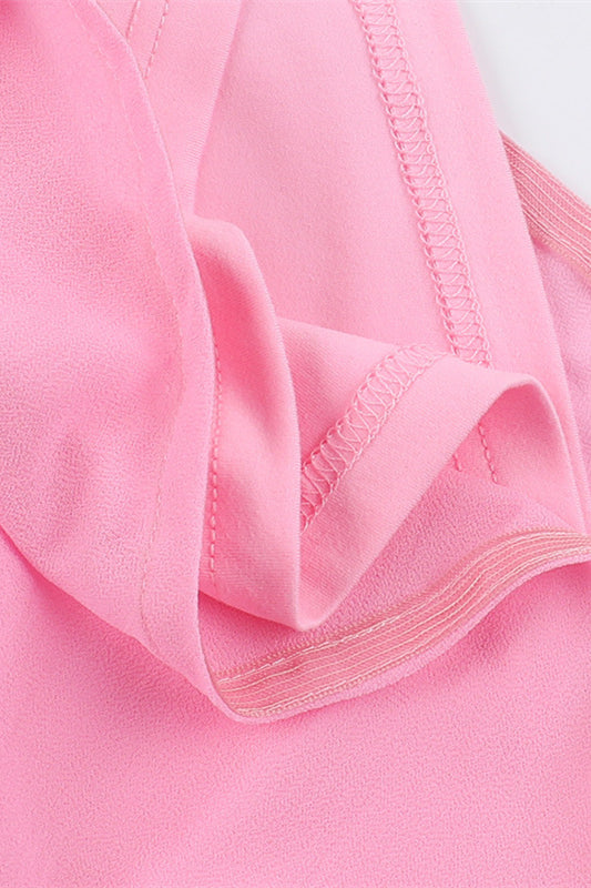Square Neck Pink Ruffled Hem Long Dress
