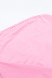 Square Neck Pink Ruffled Hem Long Dress