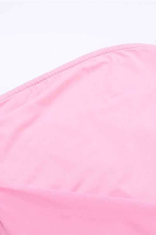 Square Neck Pink Ruffled Hem Long Dress