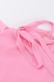 Square Neck Pink Ruffled Hem Long Dress