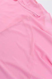 Square Neck Pink Ruffled Hem Long Dress