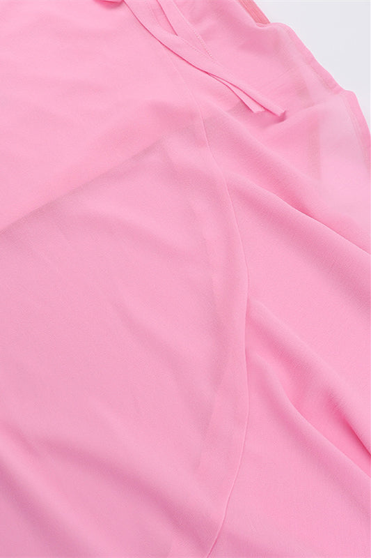 Square Neck Pink Ruffled Hem Long Dress