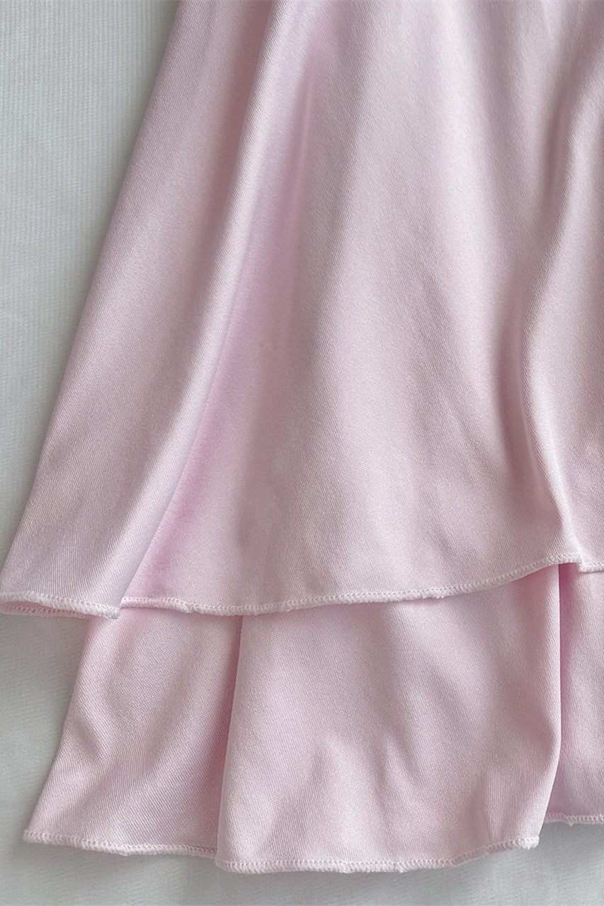 Square Neck Pink Tiered A-line Short Dress