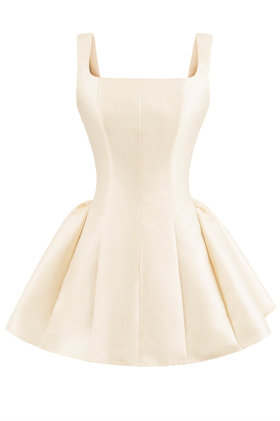 Square Neck Red Pleated A-line Short Dress