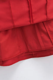 Square Neck Red Pleated A-line Short Dress