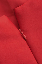 Square Neck Red Pleated A-line Short Dress