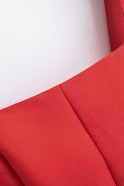 Square Neck Red Pleated A-line Short Dress