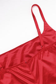 Square Neck Red Ruffled Long Dress