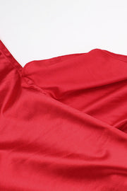 Square Neck Red Ruffled Long Dress