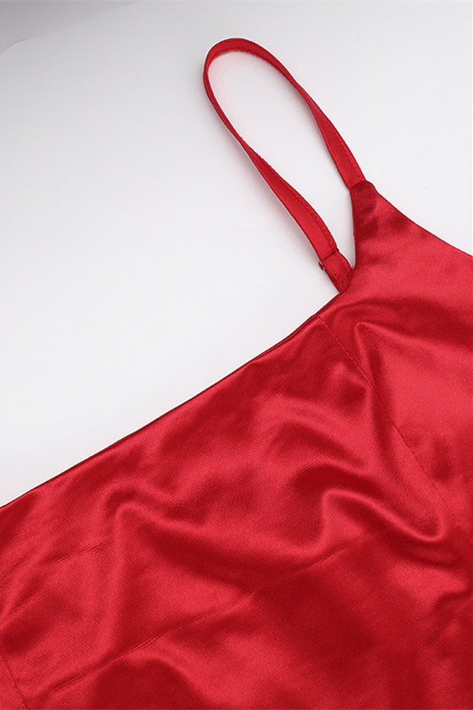 Square Neck Red Ruffled Long Dress