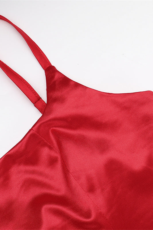 Square Neck Red Ruffled Long Dress