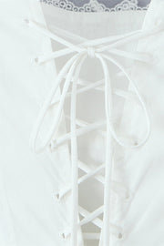 Square Neck White Lace Hem Short Dress