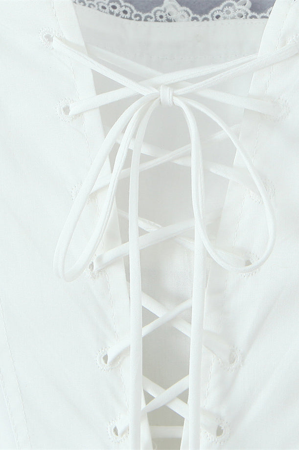Square Neck White Lace Hem Short Dress