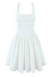 Square Neck White Lace Hem Short Dress