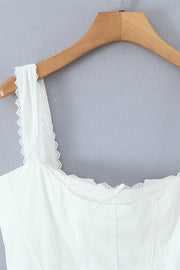 Square Neck White Lace Hem Short Dress