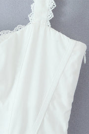 Square Neck White Lace Hem Short Dress