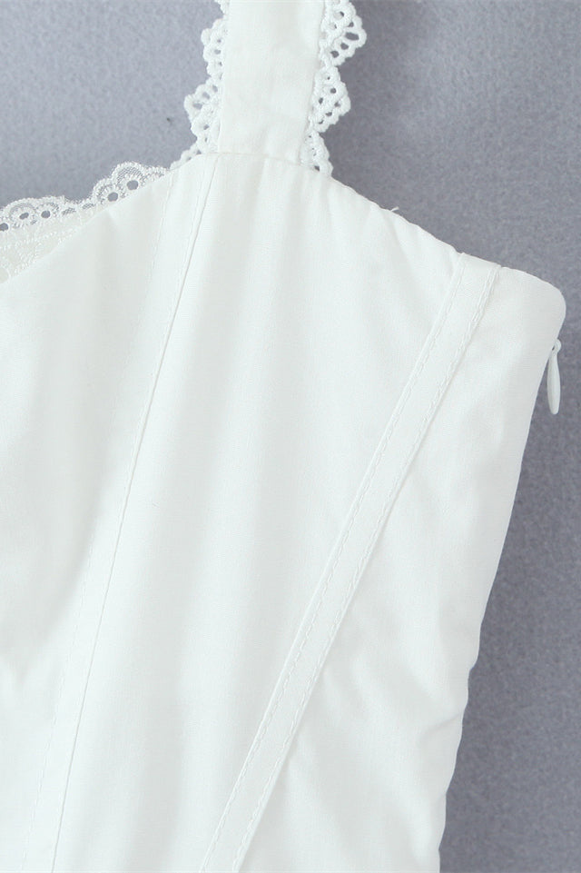 Square Neck White Lace Hem Short Dress