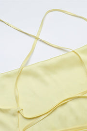 Square Neck Yellow Backless A-line Long Dress