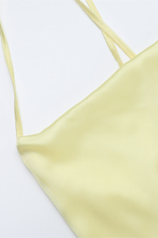 Square Neck Yellow Backless A-line Long Dress