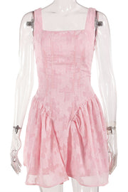 Square Neck Pink Lace A-line Short Dress