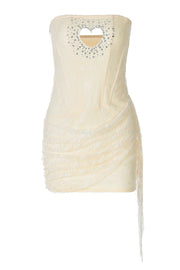 Strapless Pink Hollow Heart Lace Short Dress