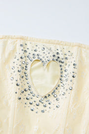 Strapless Pink Hollow Heart Lace Short Dress