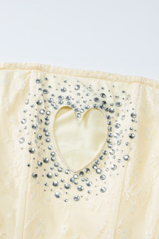 Strapless Pink Hollow Heart Lace Short Dress