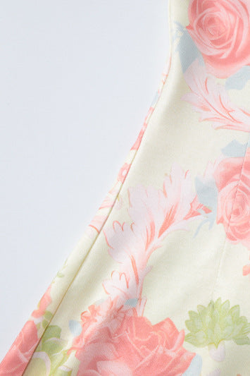 Strapless Apricot Floral Print Bodycon Short Dress