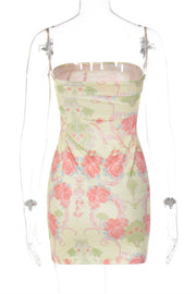 Strapless Apricot Floral Print Bodycon Short Dress