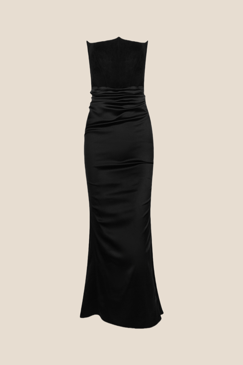 Strapless Black Ruched Mermaid Long Dress