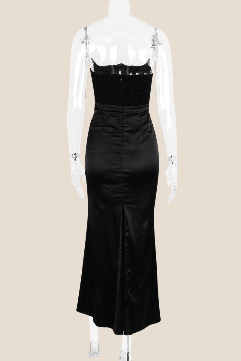 Strapless Black Ruched Mermaid Long Dress