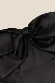 Strapless Black Satin A-line Short Dress with Bow