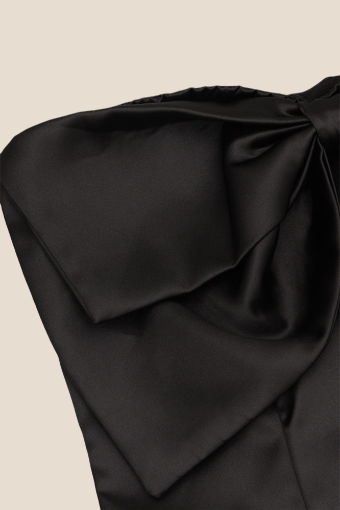 Strapless Black Satin A-line Short Dress with Bow Ohmollydress Strapless Black Satin A-line Short Dress with Bow Ohmollydress