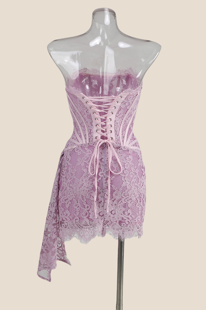 Light Purple Tight Lace Short Dress with Train