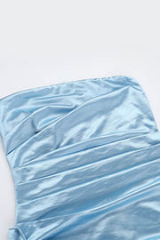 Strapless Blue Ruched Long Dress