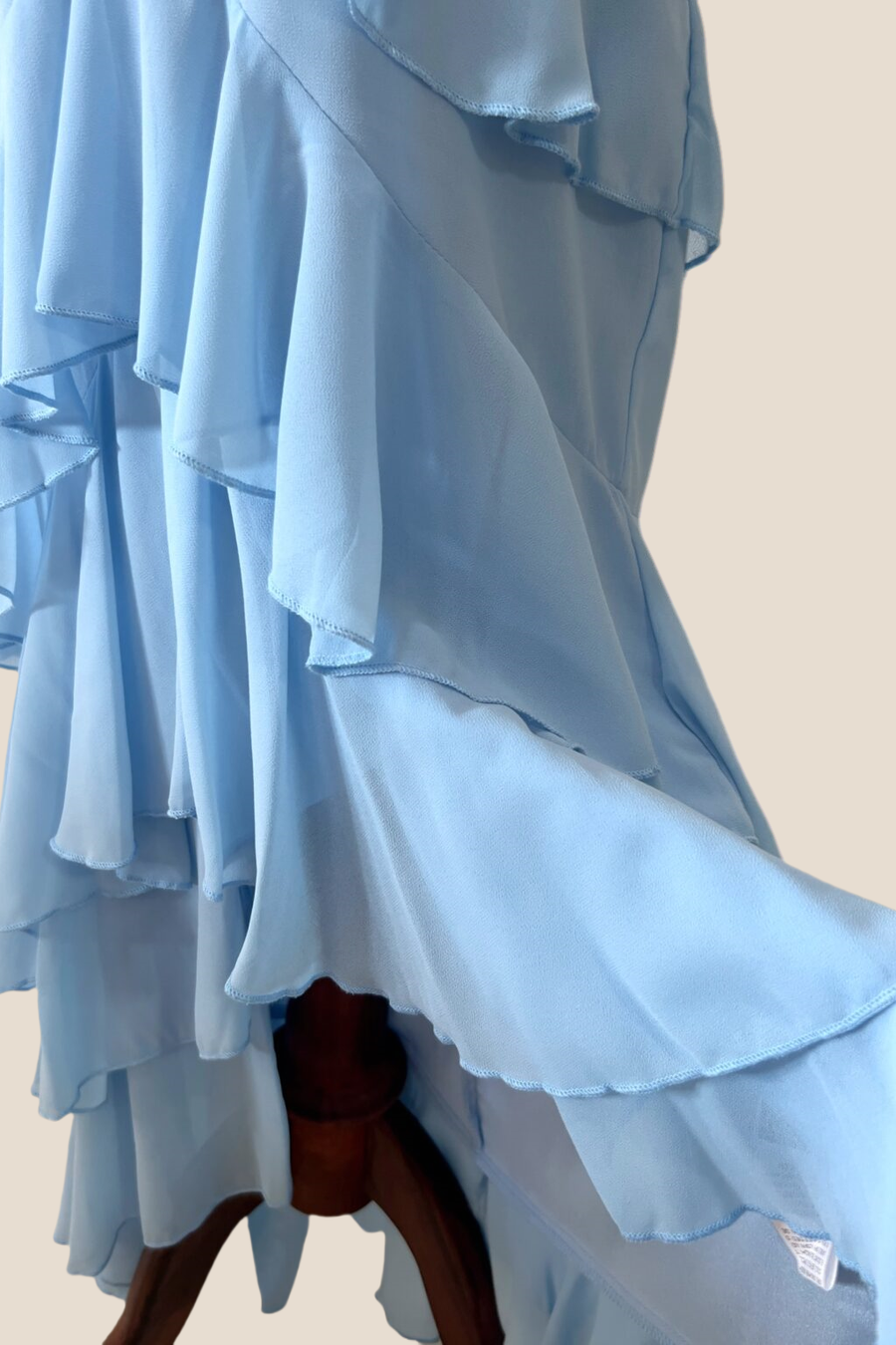 Strapless Blue Ruffle Tiered Long Chiffon Dress