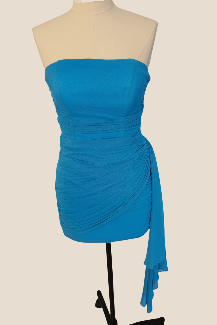 Strapless Blue Tight Short Dress with Shawl